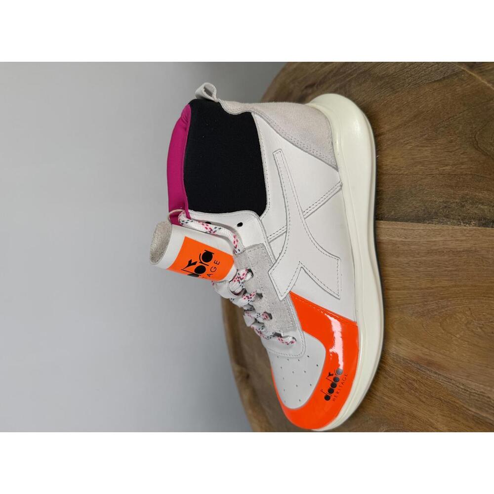 Diadora Heritage Women’s High-Top Sneakers White/Orange Pink Size 6.5 NWB - Picture 8 of 12